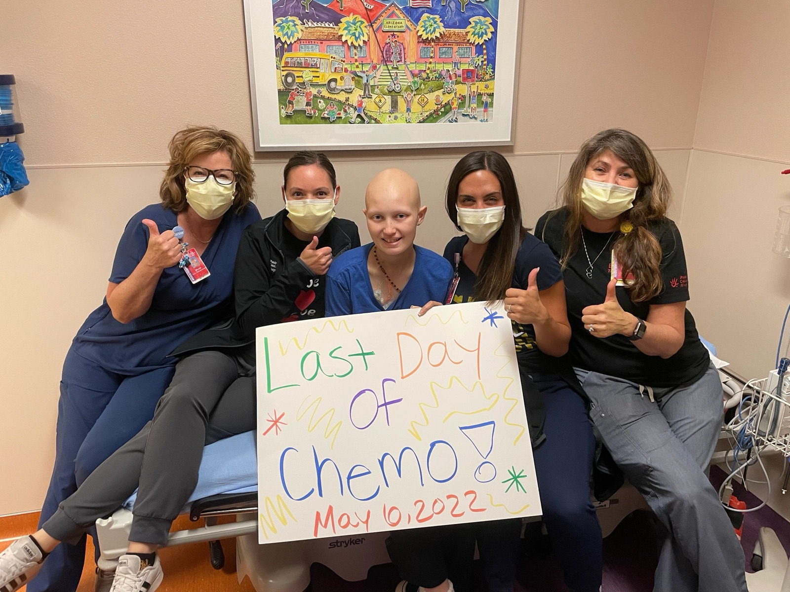 Julia with some of her nurses on the last day of chemotherapy